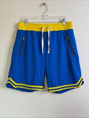 Bacon Projects double lined gym basketball shorts blue yellow size large